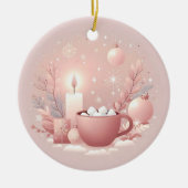 コージーホリデーソフトパステル赤面ピンクラウンド セラミックオーナメント (正面)