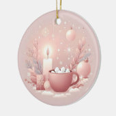 コージーホリデーソフトパステル赤面ピンクラウンド セラミックオーナメント (左)
