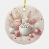 コージーホリデーソフトパステル赤面ピンク セラミックオーナメント (正面)