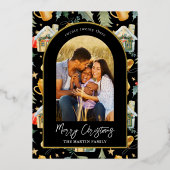 コージーホリデーブラック図解入りの、写真付きのプリントと写真 箔シーズンカード (正面)