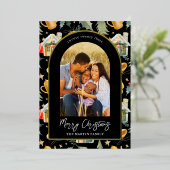 コージーホリデーブラック図解入りの、写真付きのプリントと写真 箔シーズンカード (立ち正面)