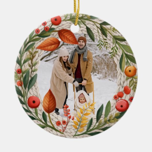 コージーホリデーリースフォトフレーム セラミックオーナメント (正面)