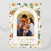 コージーホリデー図解入りの、写真付きのプリントと2枚の写真 箔シーズンカード (正面)