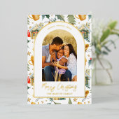 コージーホリデー図解入りの、写真付きのプリントと2枚の写真 箔シーズンカード (立ち正面)