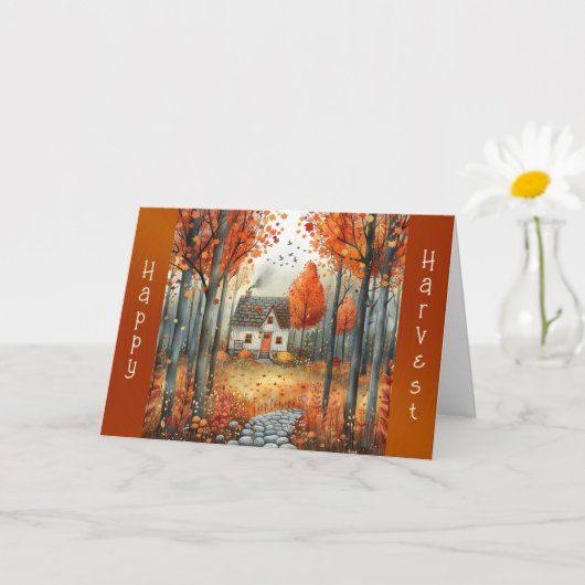 コージーホワイトコテージ秋の森感謝祭 カード (小さな植物)