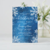コージーホワイトスノーフレークスブルークリスマスオフィスパーティー 招待状 (スタンド正面)