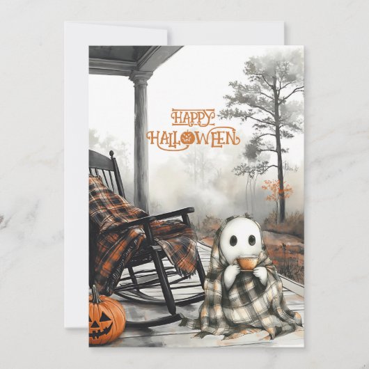 コージーホワイト幽霊素朴秋ポーチハッピーハローウィン シーズンカード (正面)