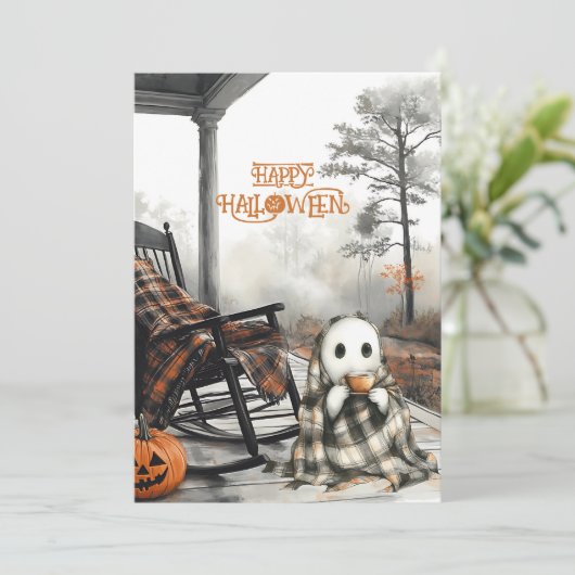 コージーホワイト幽霊素朴秋ポーチハッピーハローウィン シーズンカード (スタンド正面)
