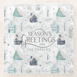 コージーホームクリスマスティール（緑がかった色）ID985 ガラスコースター