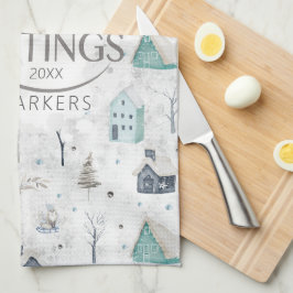 コージーホームクリスマスティール（緑がかった色）ID985 キッチンタオル