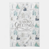 コージーホームクリスマスティール(緑がかった色)ID985 キッチンタオル (縦)