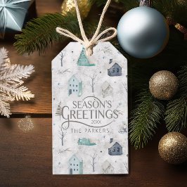 コージーホームクリスマスティール（緑がかった色）ID985 ギフトタグ