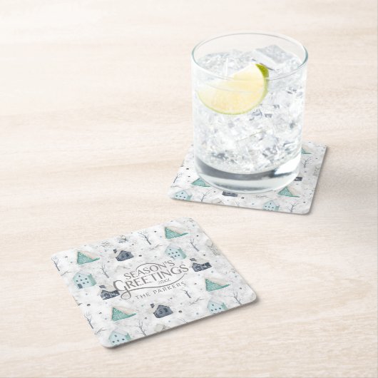 コージーホームクリスマスティール（緑がかった色）ID985 スクエアペーパーコースター (インサイチュ)