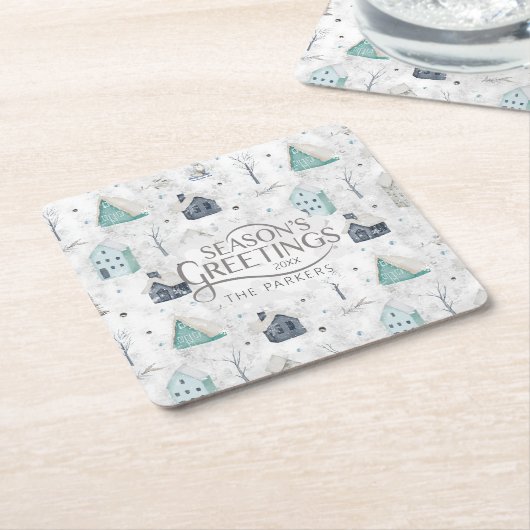 コージーホームクリスマスティール(緑がかった色)ID985 スクエアペーパーコースター (アングル)