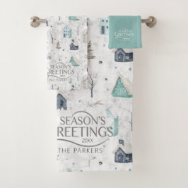 コージーホームクリスマスティール（緑がかった色）ID985 バスタオルセット