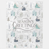 コージーホームクリスマスティール(緑がかった色)ID985 フリースブランケット (正面)