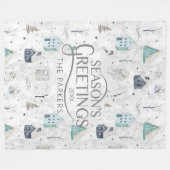 コージーホームクリスマスティール(緑がかった色)ID985 フリースブランケット (正面(横))