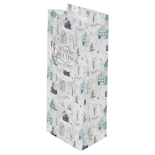 コージーホームクリスマスティール（緑がかった色）ID985 ワインギフトバッグ (正面アングル)