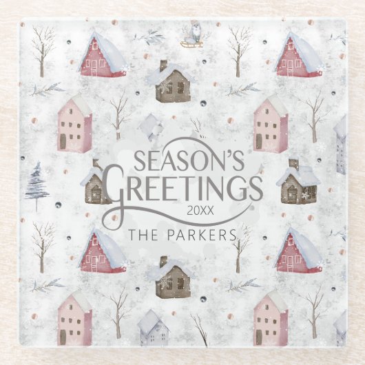 コージーホームクリスマスピンクID985 ガラスコースター (正面)