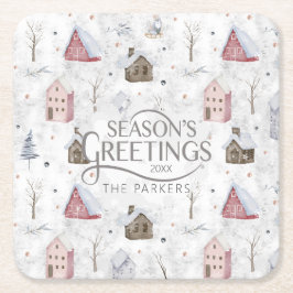 コージーホームクリスマスピンクID985 スクエアペーパーコースター