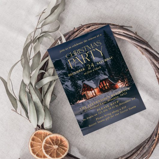 コージーホームフォトクリスマスパーティーフォイル招待状 箔シーズンカード