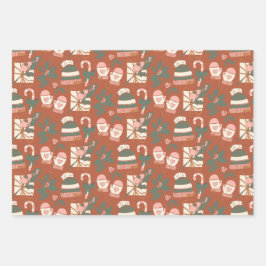 コージーボホピンクグリーン&クレイ ラッピングペーパーシート