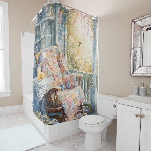 コージーポルチキルトアンドレモネードチャーム シャワーカーテン (インサイチュ)