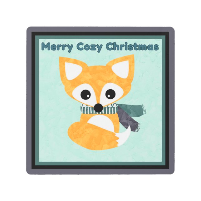 コージーメリークリスマスキツネ メタルプリント (正面)