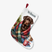 コージーラブラドールレトリエバードッグホリデーチョコレートラボ スモールクリスマスストッキング (正面 (吊り時))