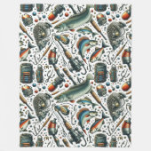 コージーレイクハウスフィッシャーマン フリースブランケット (正面)