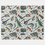 コージーレイクハウスフィッシャーマン フリースブランケット (正面(横))