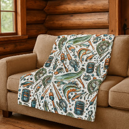 コージーレイクハウスフィッシャーマン フリースブランケット