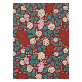 コージーレッドティール（緑がかった色）ヴィンテージクリスマスパターン テーブルクロス