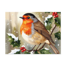 コージーロビンクリスマス水彩イラスト