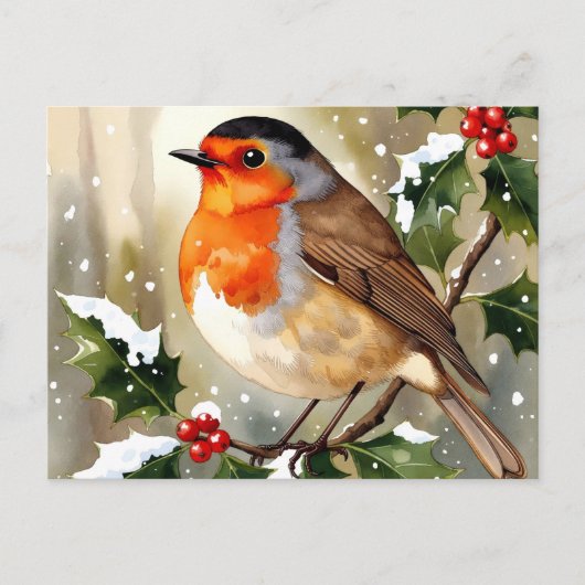 コージーロビンクリスマス水彩イラスト ポストカード (正面)