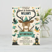 コージーワイルド迷彩柄オディアダック狩り1st誕生日 招待状 (スタンド正面)