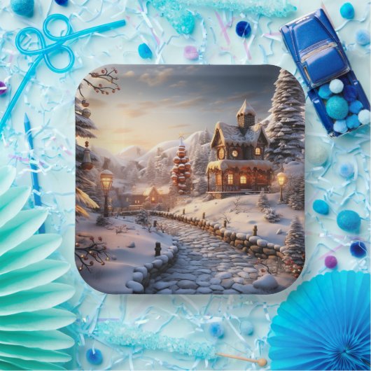 コージーヴィレッジアットクリスマスイラストレーション ペーパープレート (パーティー)