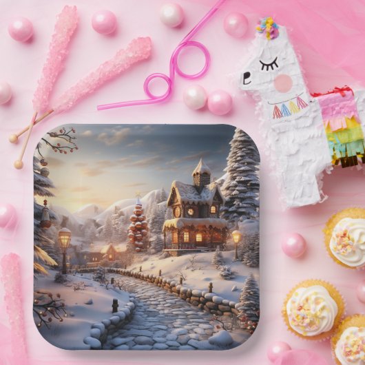 コージーヴィレッジアットクリスマスイラストレーション ペーパープレート (パーティー)