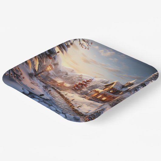 コージーヴィレッジアットクリスマスイラストレーション ペーパープレート (傾斜あり)