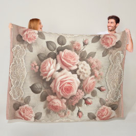 コージーヴィンテージピンクローズフローラフリースブランケット フリースブランケット