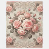 コージーヴィンテージピンクローズフローラフリースブランケット フリースブランケット (正面)