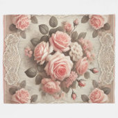 コージーヴィンテージピンクローズフローラフリースブランケット フリースブランケット (正面(横))