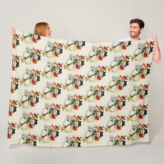 コージーヴィンテージ雪だるまクリスマスウィンターホリデー フリースブランケット (インサイチュ)