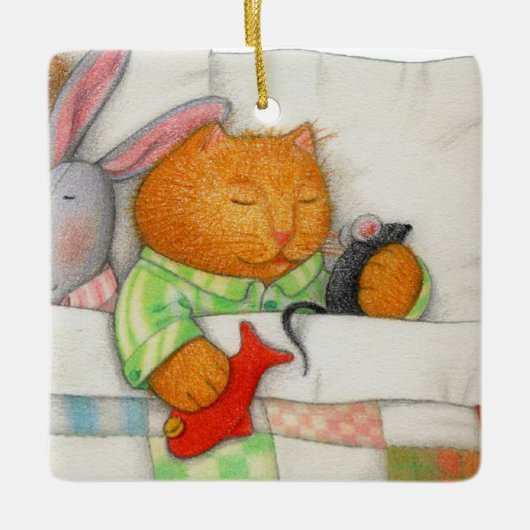 コージー子猫セラミックスクエアオーナメント セラミックオーナメント (正面)