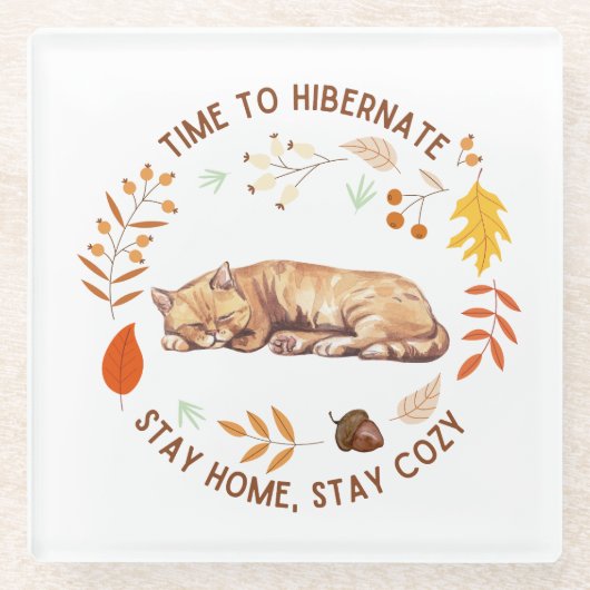 コージー子猫秋感謝祭ガラスコースター ガラスコースター (正面)