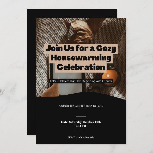 コージー引っ越し祝いパーティーお祝いカスタム 招待状 (正面/裏面)