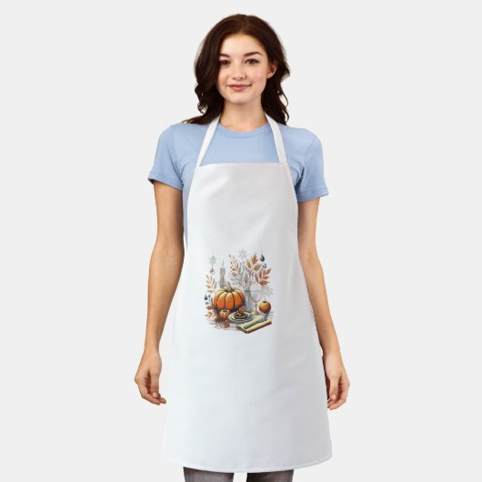 コージー感謝祭へウィンターホリデーテーブルデコール エプロン (着用した状態)