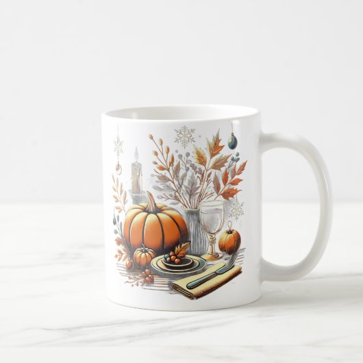 コージー感謝祭へウィンターホリデーテーブルデコール コーヒーマグカップ (右)