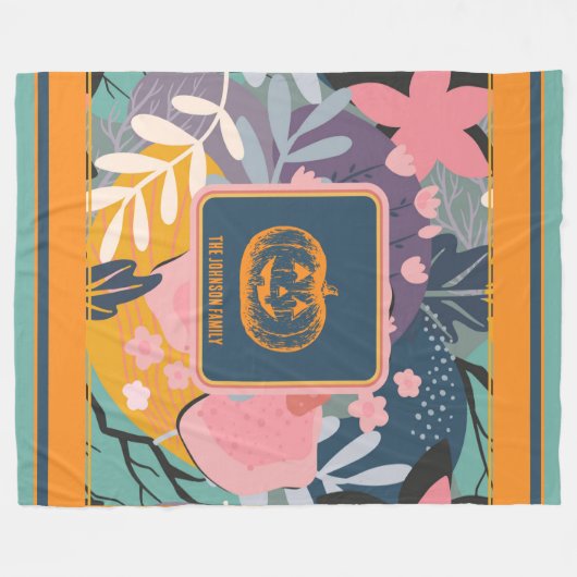 コージー抽象芸術フローラパンプキン フリースブランケット (正面(横))