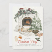 コージー暖炉クリスマスツリーキツネホリデーパーティー シーズンカード (正面)